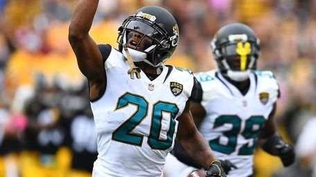 Jalen Ramsey of the Jaguars reacts after intercepting