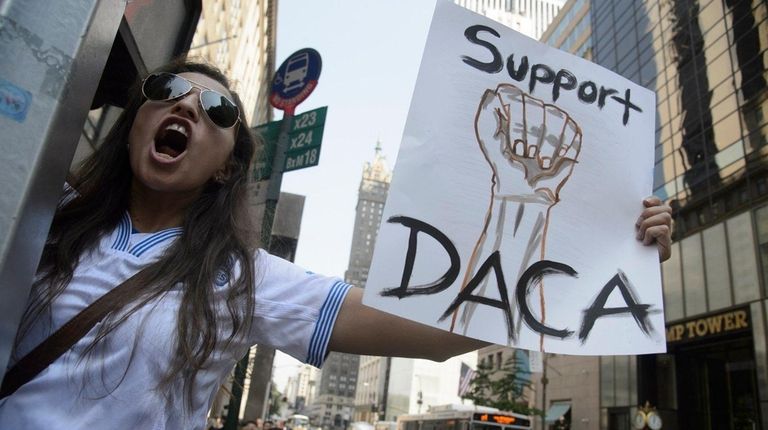 Dayana Arrue demonstrates at Trump Tower in Manhattan