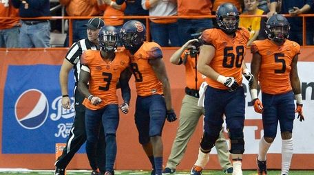 Syracuse wide receiver Ervin Phillips celebrates his touchdown