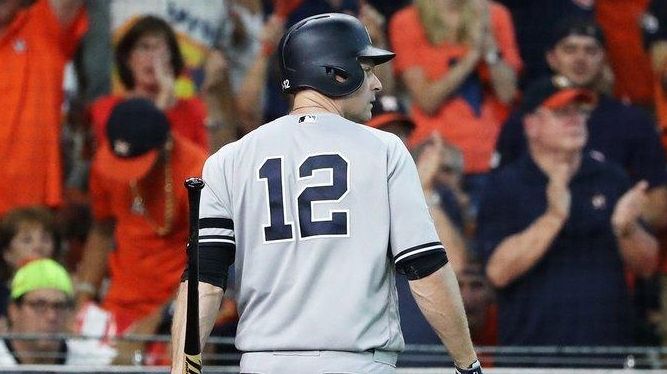 Yankees DH Chase Headley after striking out against the Astros