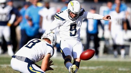 Los Angeles Chargers kicker Nick Novak kicks the