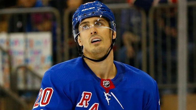 Chris Kreider of the Rangers reacts after missing a scoring