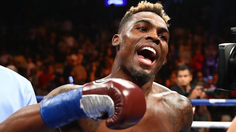 Jermell Charlo celebrates his first-round knockout against Erickson