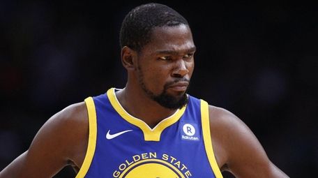 Kevin Durant of the Golden State Warriors looks