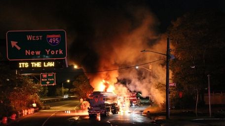 Firefighters respond to a fuel tanker fire on