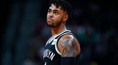 Nets guard D'Angelo Russell reacts during a game