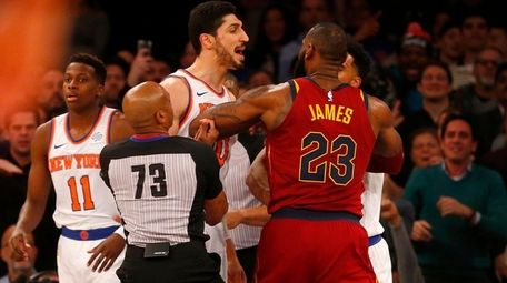 LeBron James of the Cavaliers has words with