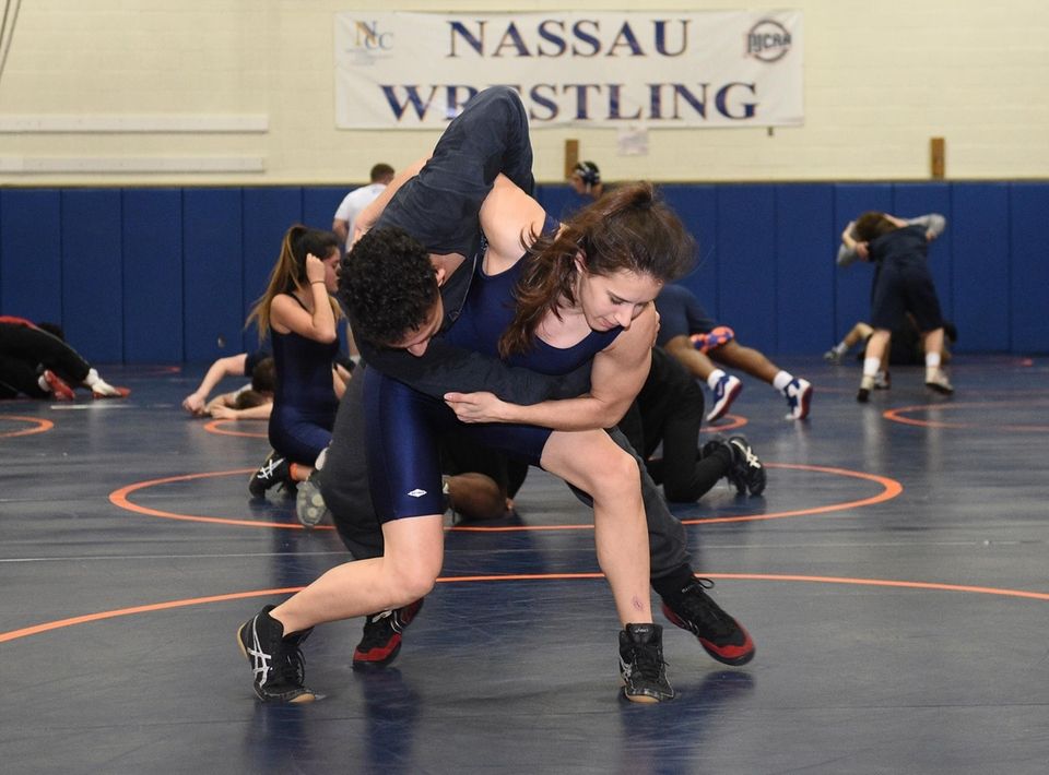 Nassau Community College women's wrestler Kristen Walsh practices