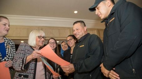 North Hempstead Supervisor Judi Bosworth speaks with Godfredo