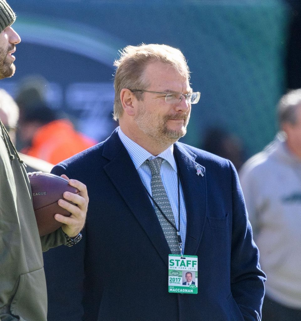 Jets GM Mike Maccagnan looks on before a