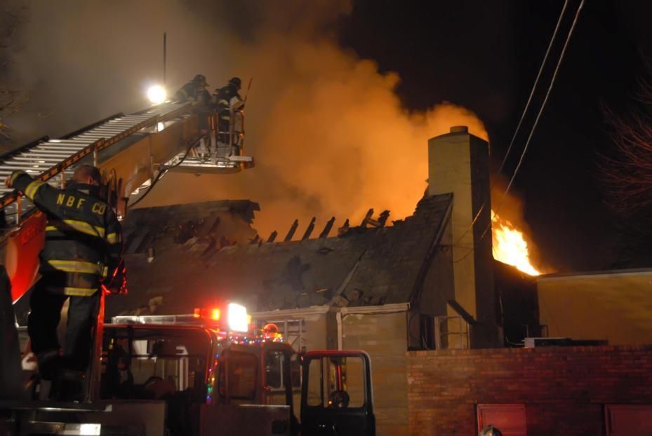 In December 2007, firefighters battle a blaze at