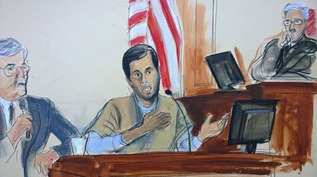 In this courtroom sketch, Turkish-Iranian gold trader Reza