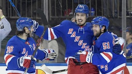 New York Rangers center David Desharnais (51) celebrates
