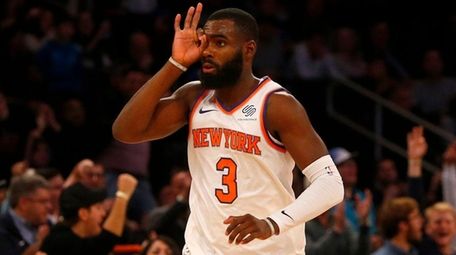 Tim Hardaway Jr. of the Knicks reacts after