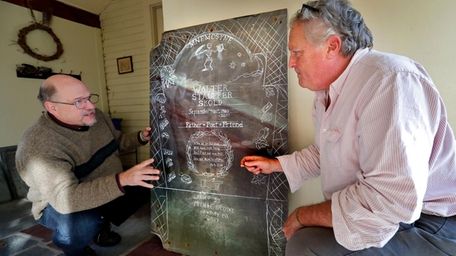 Walter Skold, left, and gravestone carver Michael Updike