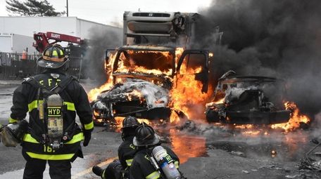 A number of trucks were damaged during a