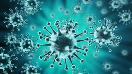 A rendering of an influenza virus, showing the