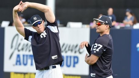The Yankees' Aaron Judge, left, and Giancarlo Stanton