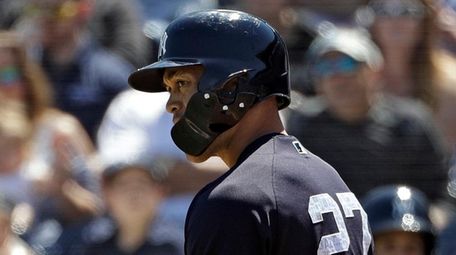 Yankees' Giancarlo Stanton glares at Pirates reliever Brett