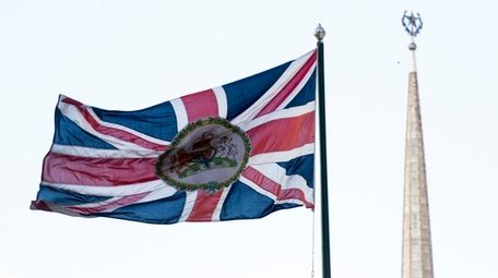 The British national flag flies at the British