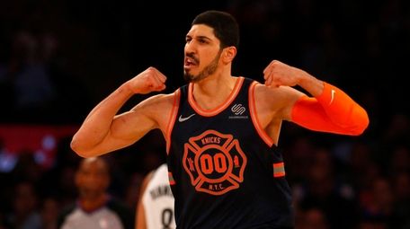 Enes Kanter of the Knicks reacts after a