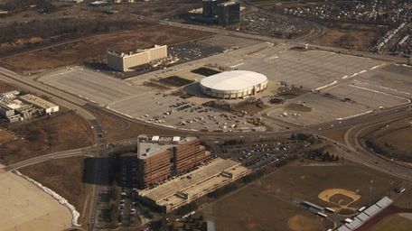 The pre-renovated Nassau Coliseum and surrounding area.