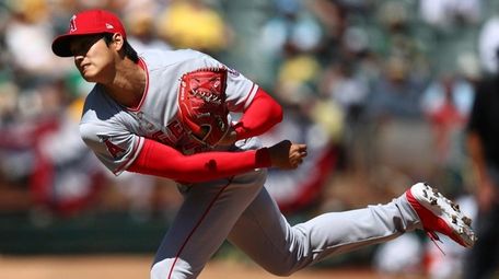 Los Angeles Angels' Shohei Ohtani works against the