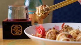 Takoyaki is made with octopus topped with panko