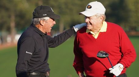 Honorary starters Gary Player, left, and Jack Nicklaus