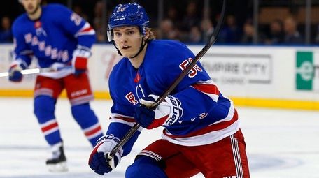 Lias Andersson of the Rangers skates against the