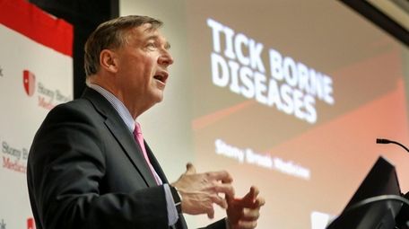 Stony Brook University president Dr. Samuel Stanley speaks