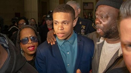 Hempstead Village Police Officer Randy Stith leaves Nassau