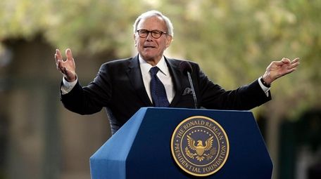 Journalist Tom Brokaw speaks at the funeral for