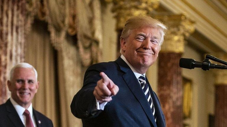 U.S. President Donald Trump speaks during a ceremony