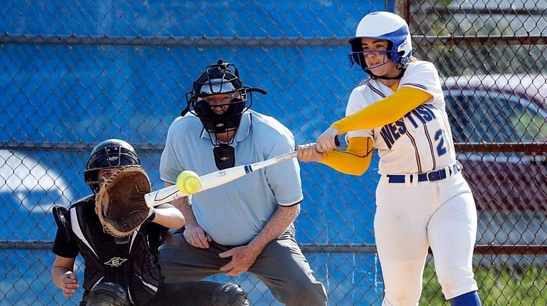 West Islip's Brianna Adams drives a two-run double