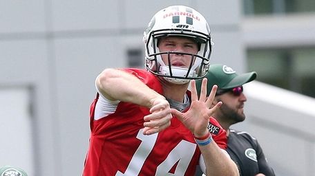Sam Darnold on the practice field during the