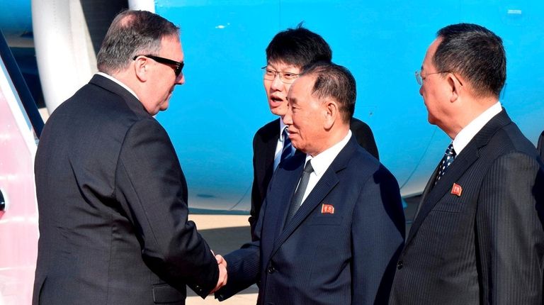 Secretary of State Mike Pompeo is greeted by
