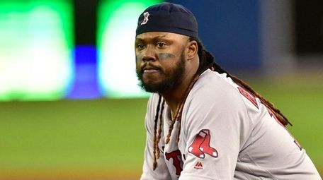 Boston Red Sox first baseman Hanley Ramirez looks