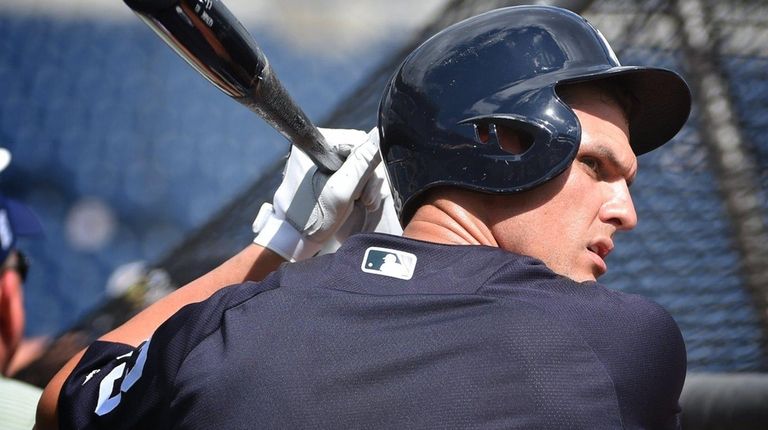 Yankees first baseman Greg Bird looks on during