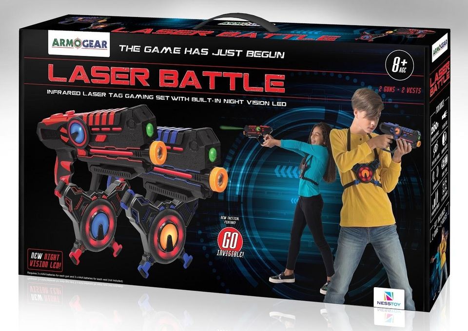 This outdoor or indoor laser tag game works
