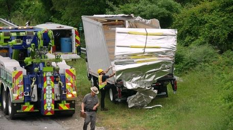 The truck that officials said hit Eagle Avenue