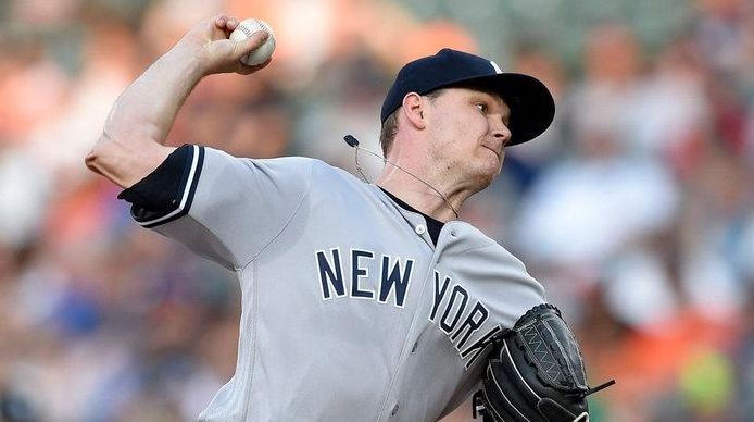 Yankees' Sonny Gray delivers during the first inningagainst