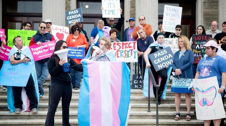 Kayla McGlone of Bellmore speaks Sunday in Mineola