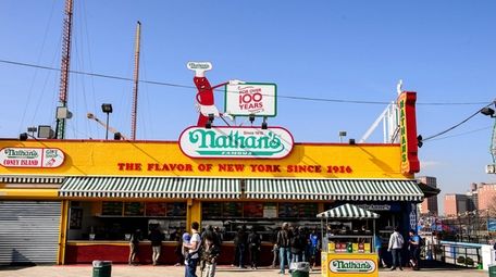 Nathan's Famous on the boardwalk in Coney Island.