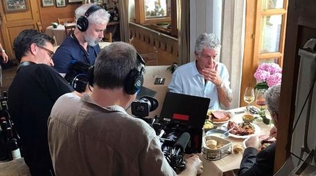 CNN's Anthony Bourdain with a crew at a