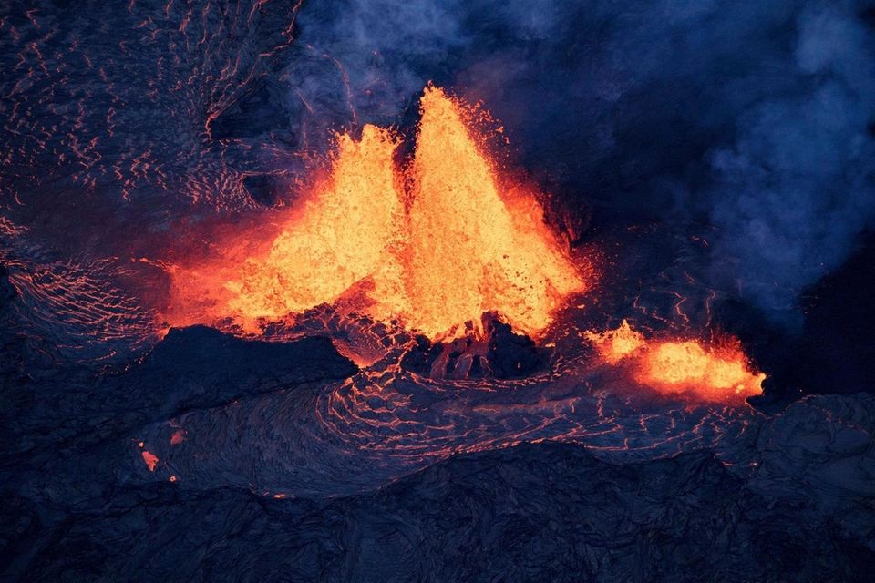 A noticeable increase in volume of lava