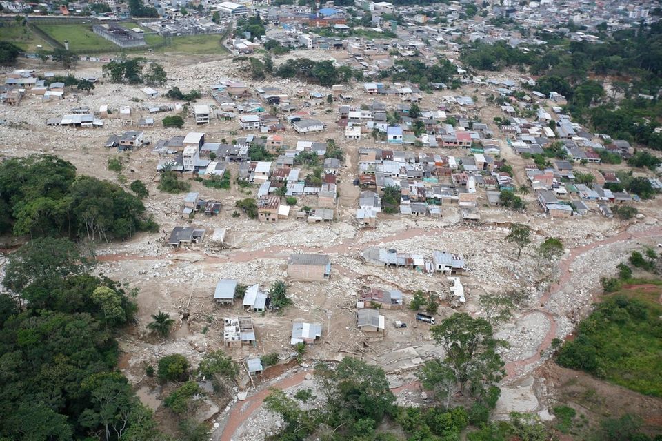 Hundredes of destroyed homes are seen from the