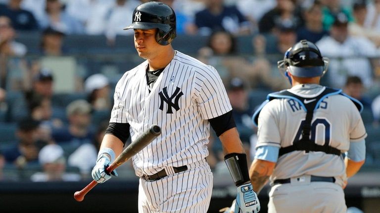 Gary Sanchez of the Yankees strikes out to