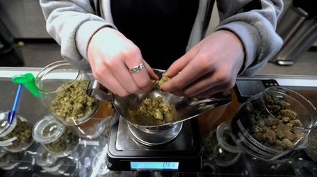 C-4 marijuana is weighed at the Greener Crossing