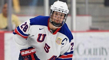 Joel Farabee of Team USA handles the puck